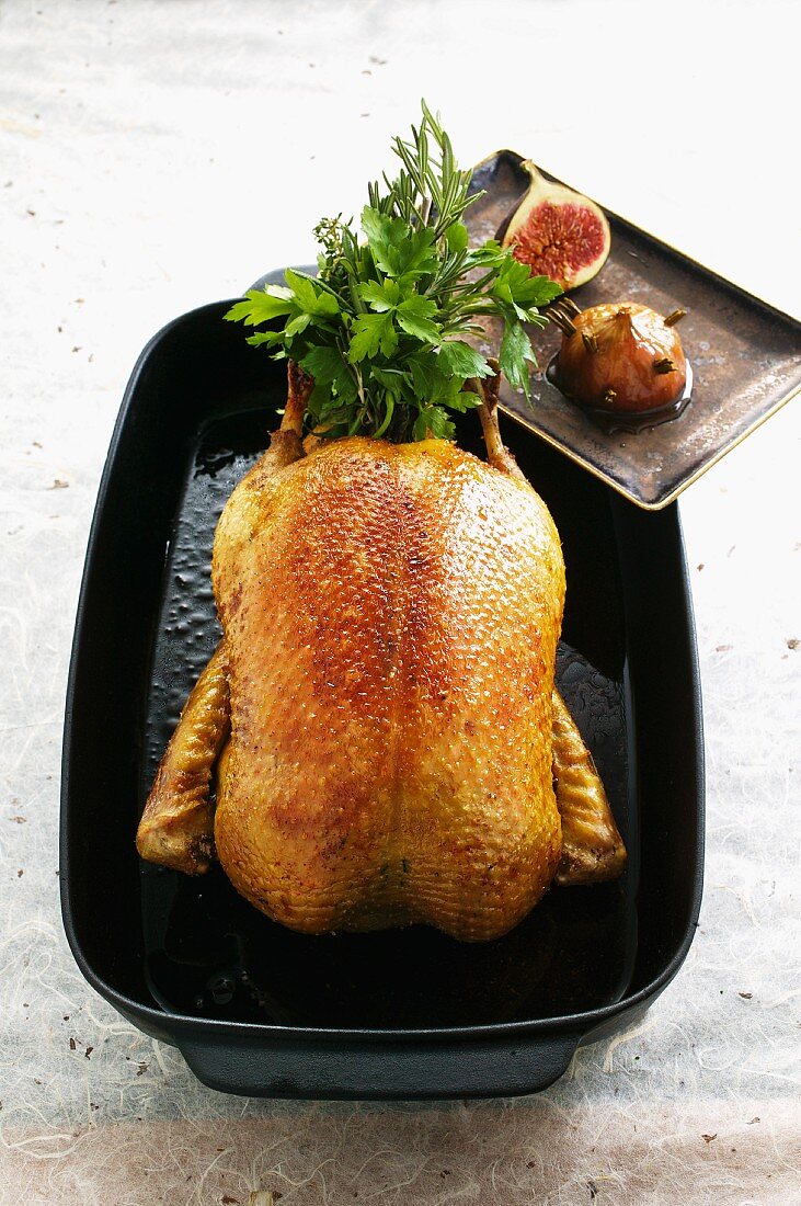 Roast duck with chestnut honey figs