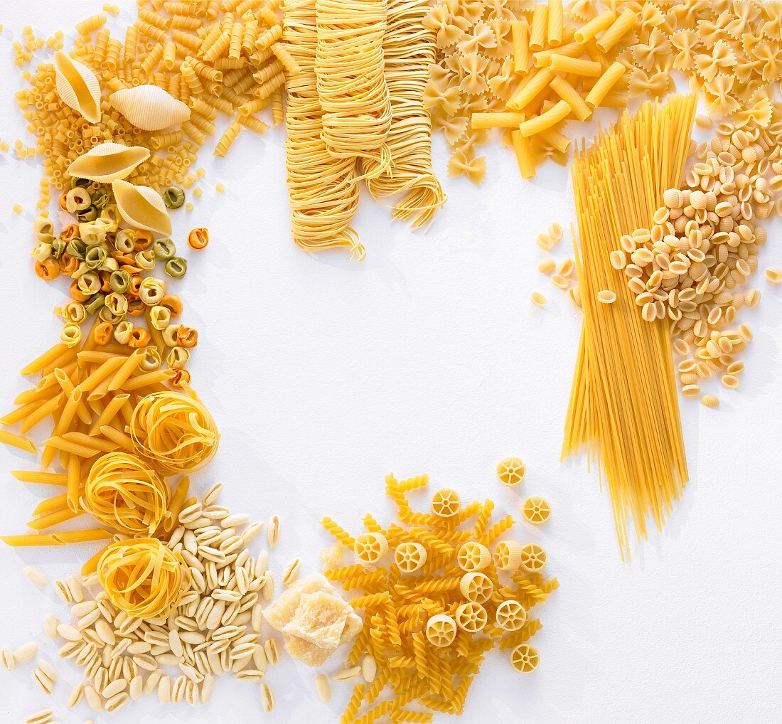 Various types of pasta forming a frame