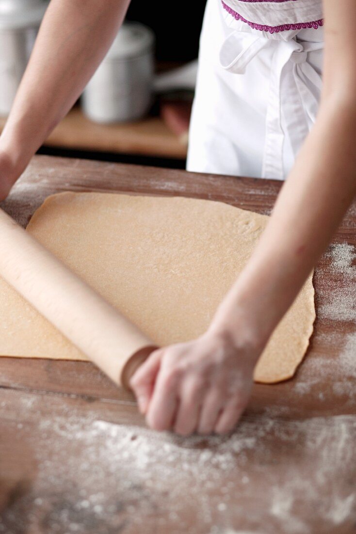 Pasta dough being rolled out