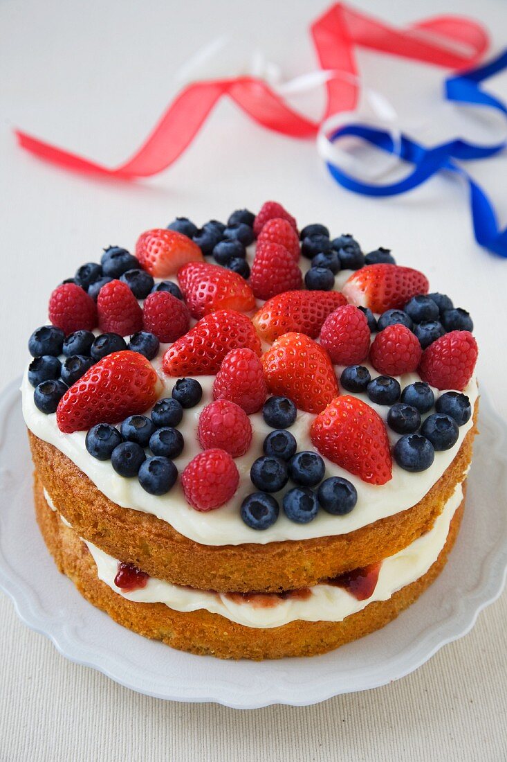 Layered British Flag Cake