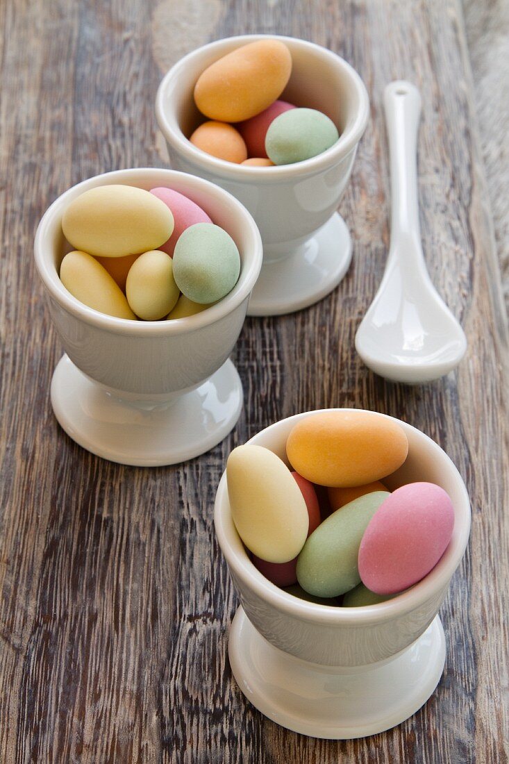 Sugared almonds in egg cups