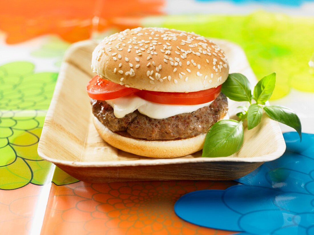 Mediterraner Hamburger mit Mozzarella und Tomate