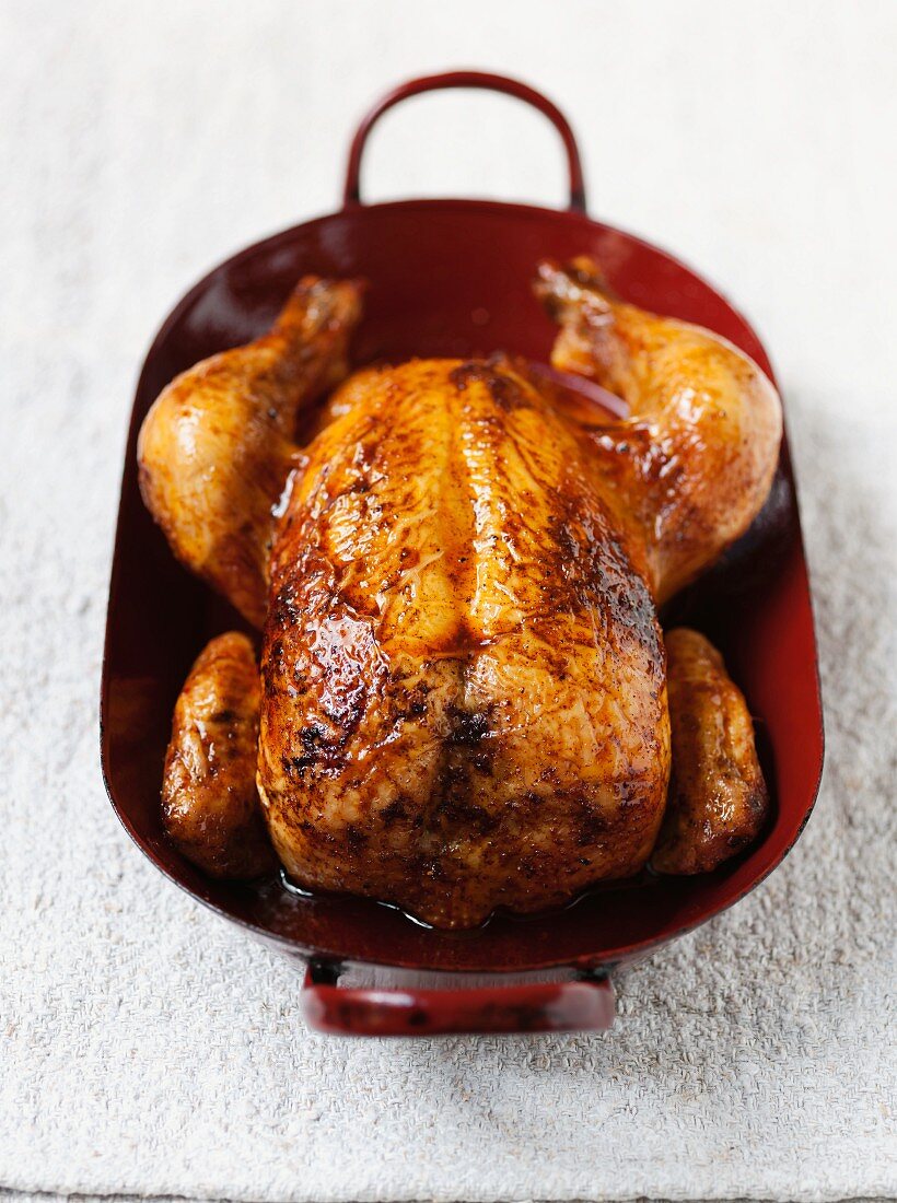 Roast chicken in a roasting tin