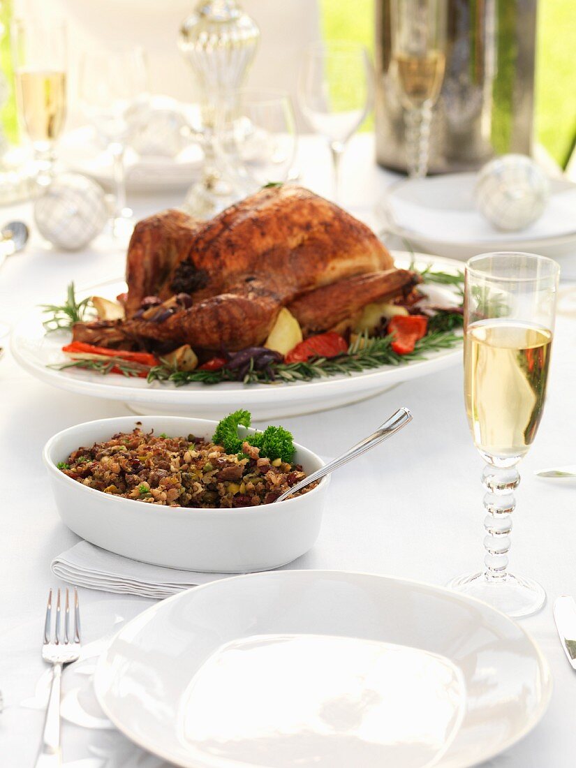 A Christmas turkey with side dishes