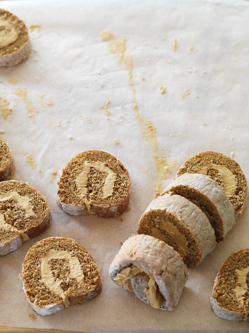 Coffee Swiss roll filled with buttercream