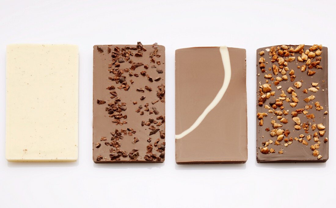 Four different bars of chocolate