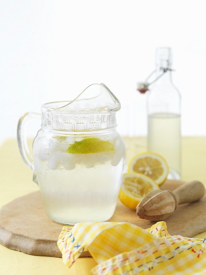 A jug of homemade lemonade