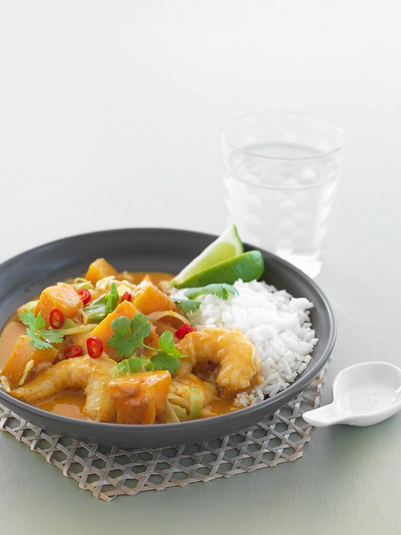 Red prawn curry with rice (Thailand)
