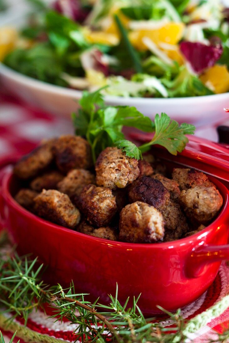 Meatballs with salad for Christmas