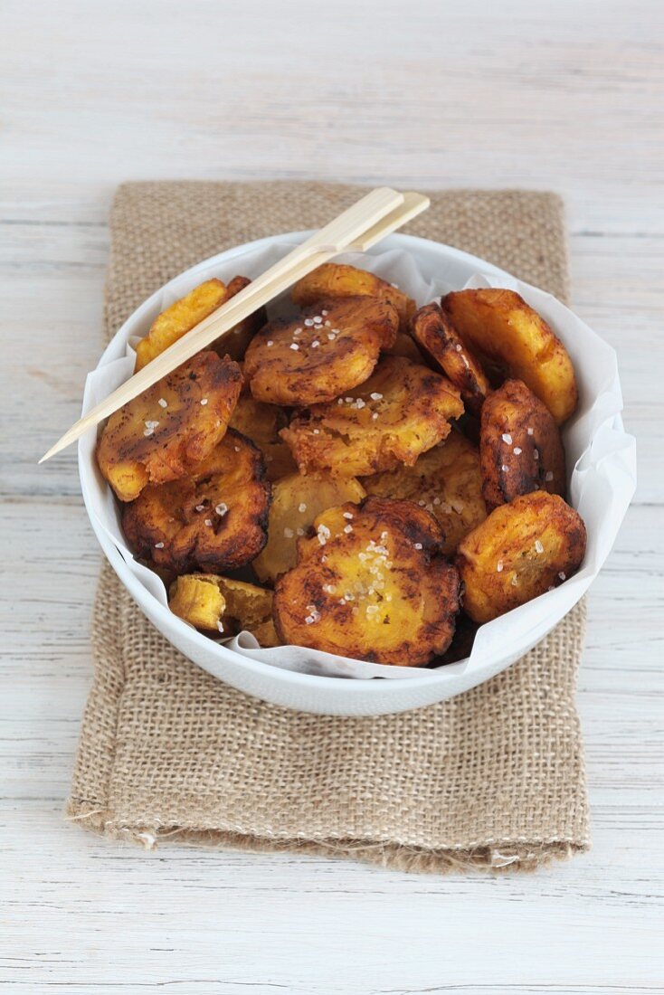 Fried plantain slices with sea salt