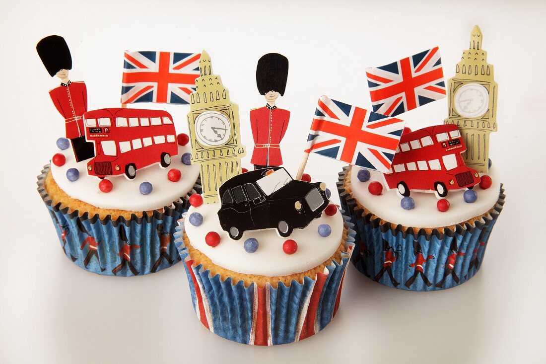 Cupcakes mit typischen England-Motiven