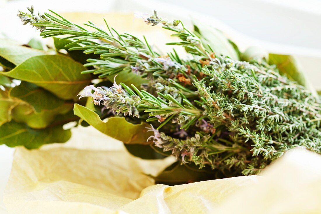 Bay Leaf and Rosemary Bouquet with Flowering Rosemary