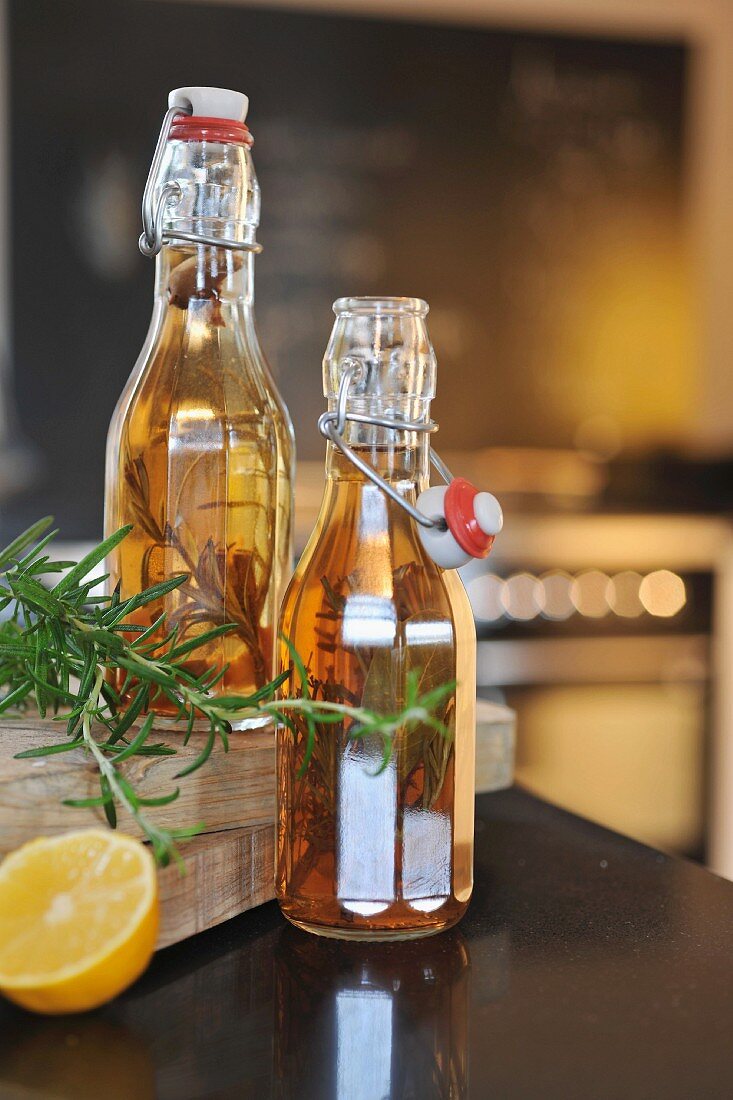 Two bottles of rosemary oil