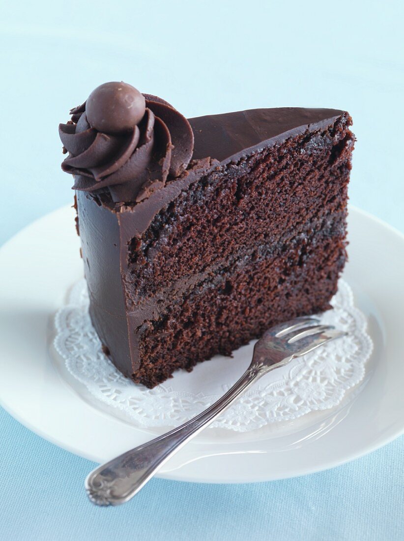 A slice of chocolate whiskey cake