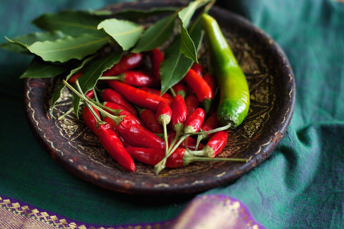 Chilli peppers and bay leaves