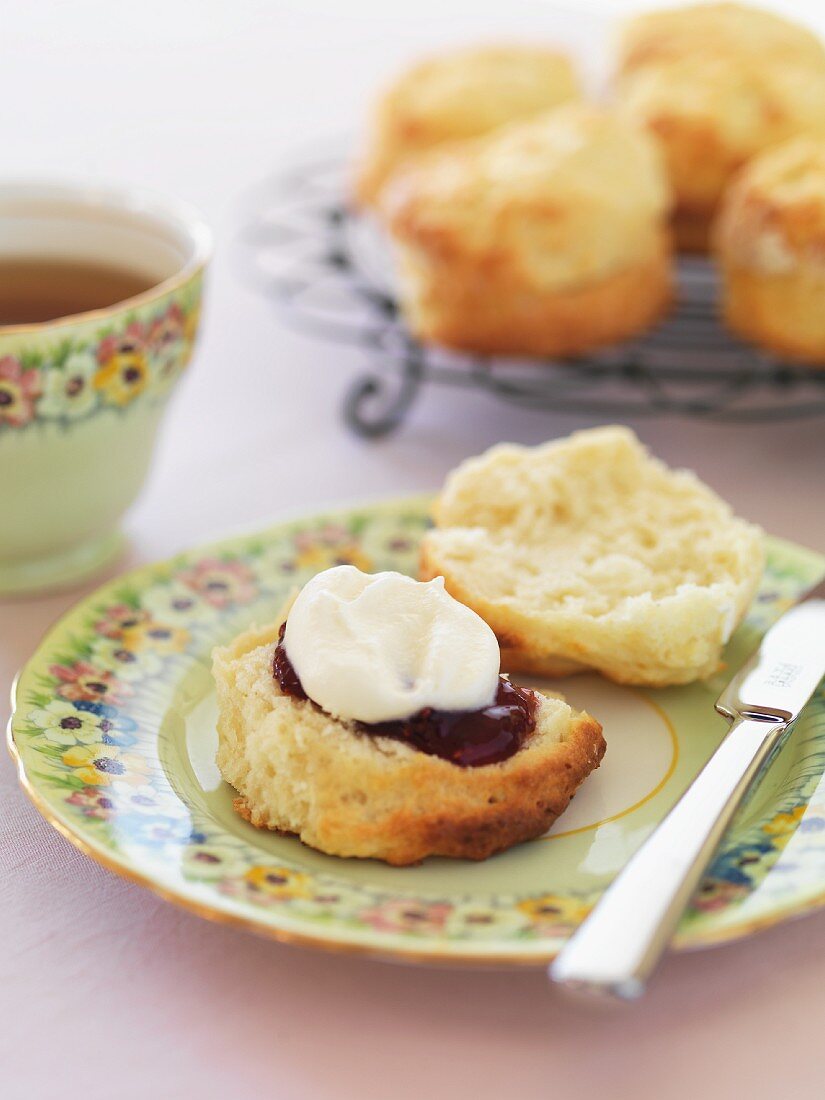 Buttermilk scones with jam and clotted cream