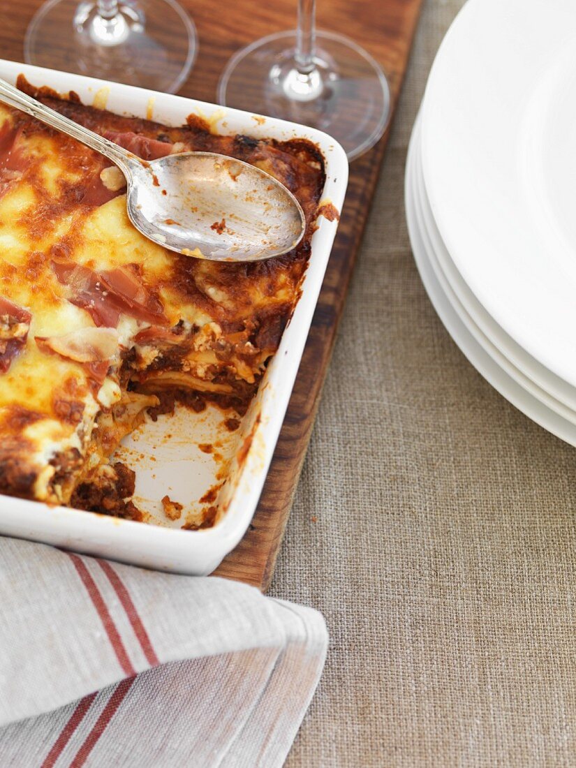 Beef lasagne in a baking dish