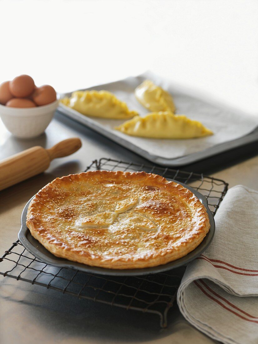 Chicken pie on a wire rack