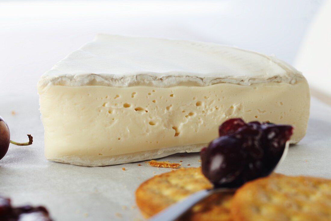 Cherry Compote with a Cracker and Brie Cheese