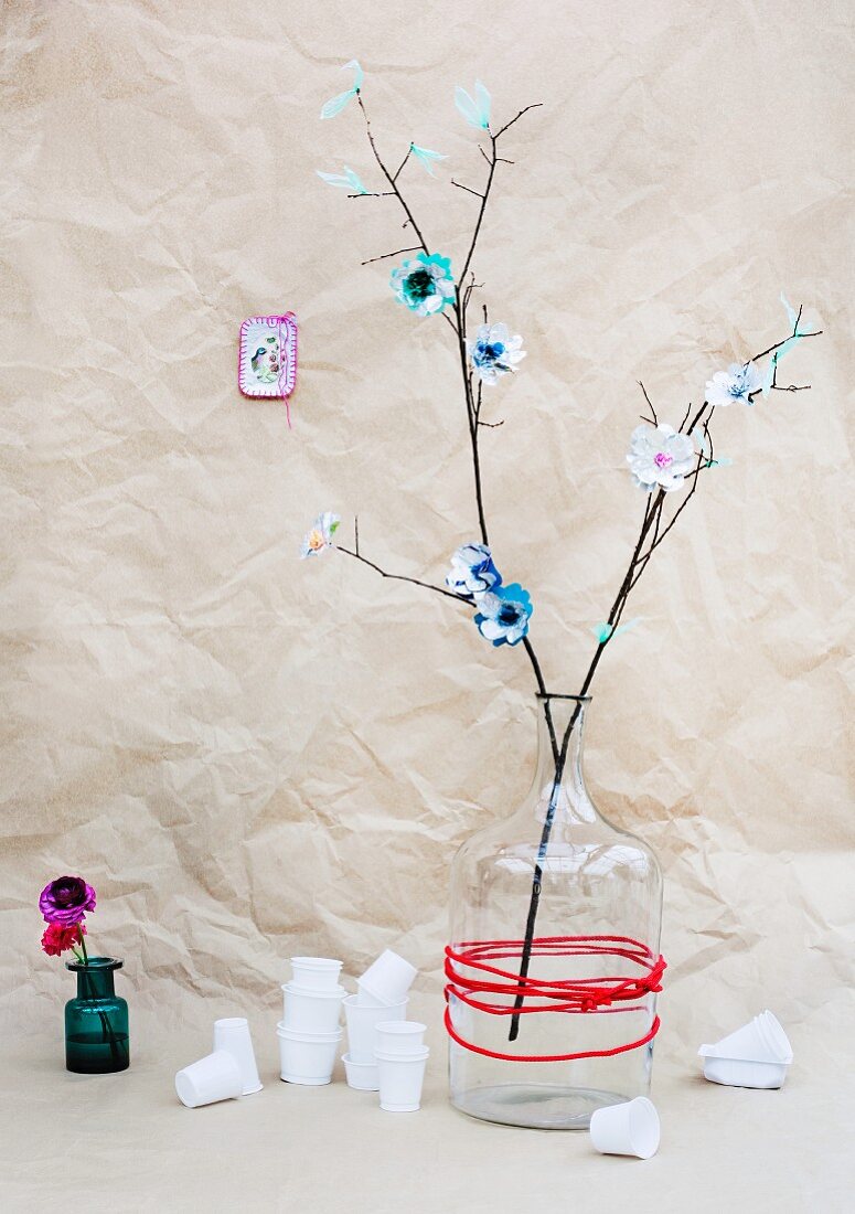 Flowers made from yoghurt pot lids