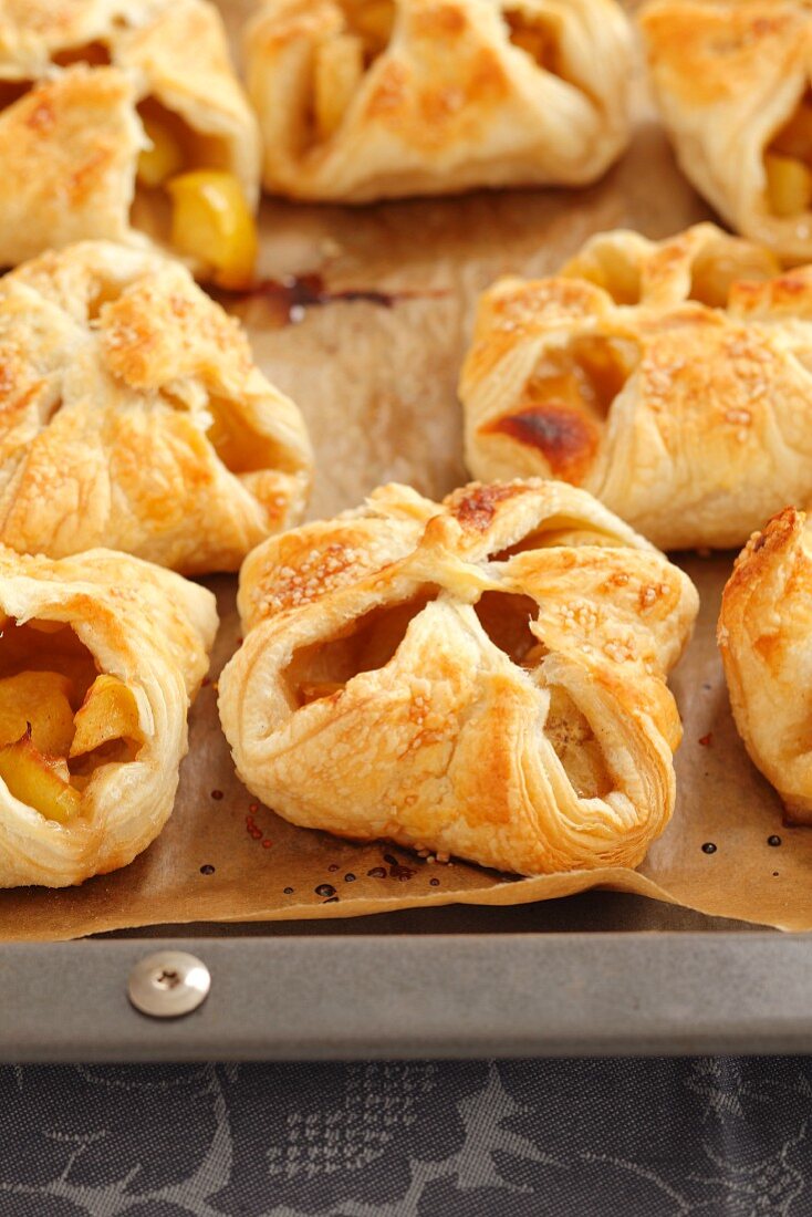 Puff pastry pockets filled with apples and bananas