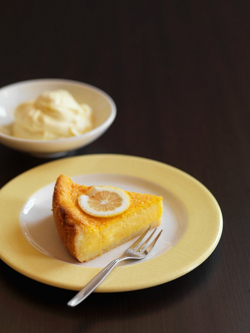 A slice of gluten-free lemon tart