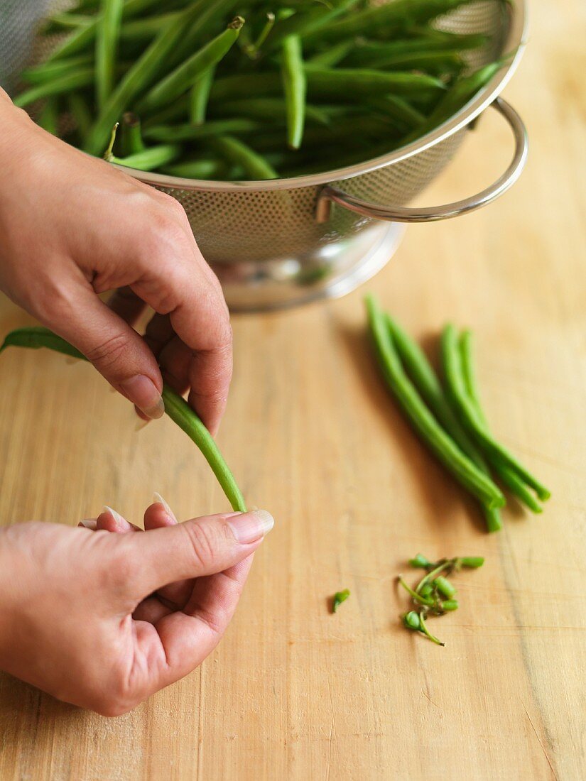Green beans being prepared