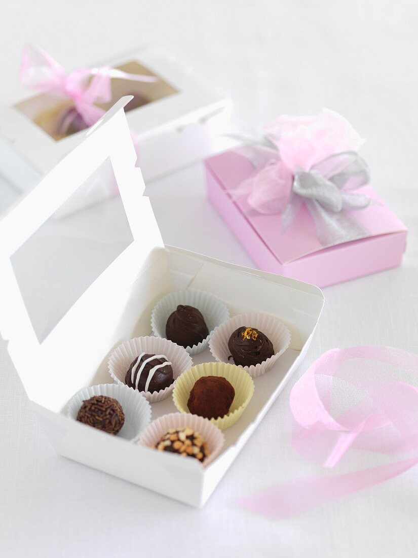 Various chocolate pralines as a gift