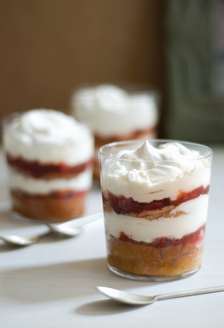 Individual Berry Trifles in Glasses; Spoons