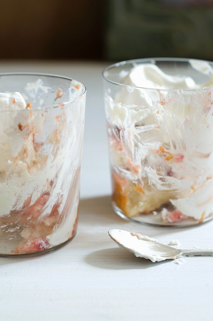Two Glasses of Mostly Eaten Berry Trifle