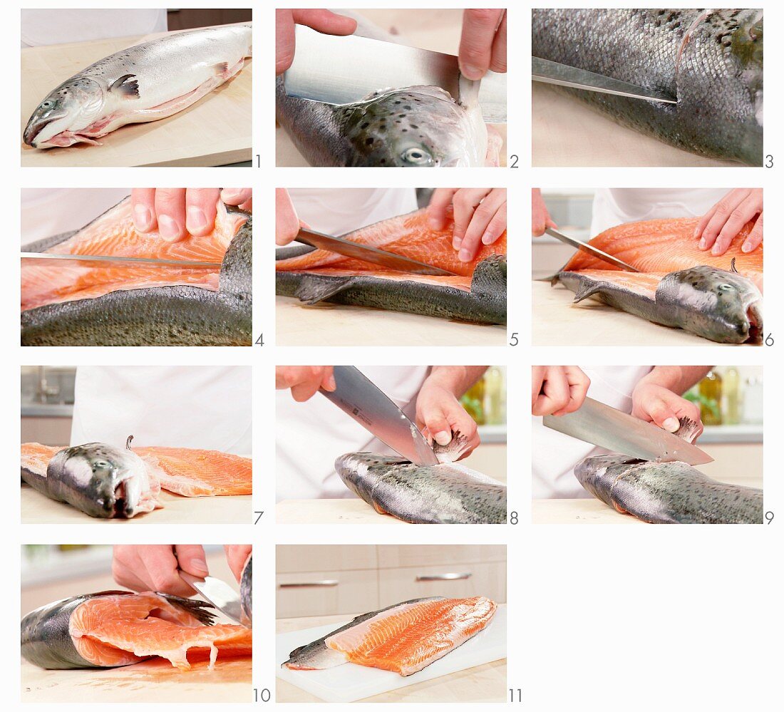 Filleting salmon