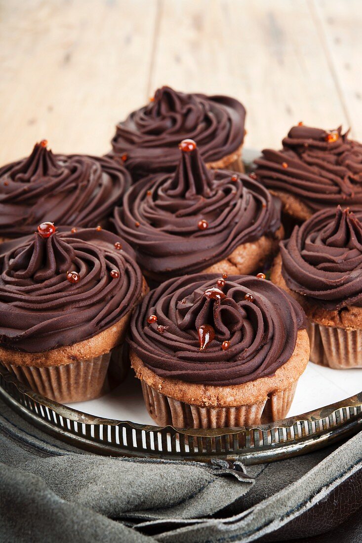Chocolate cupcakes with caramel drops