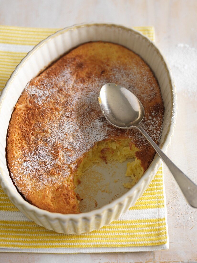 Baked lemon and coconut pudding