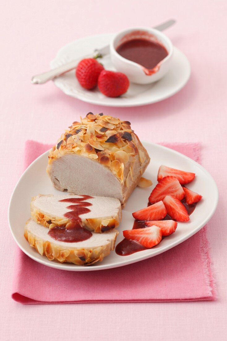 Roast pork with strawberry and balsamic sauce
