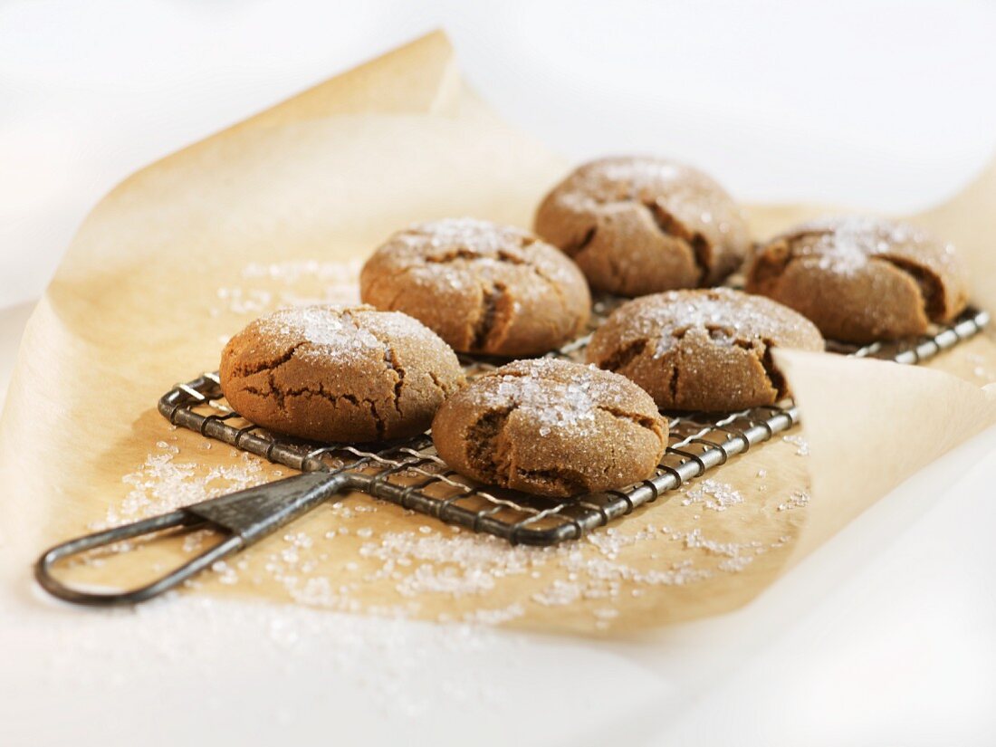 Molasses Cookies on an Antique Cooling Rack; Sprinkled with Sugar
