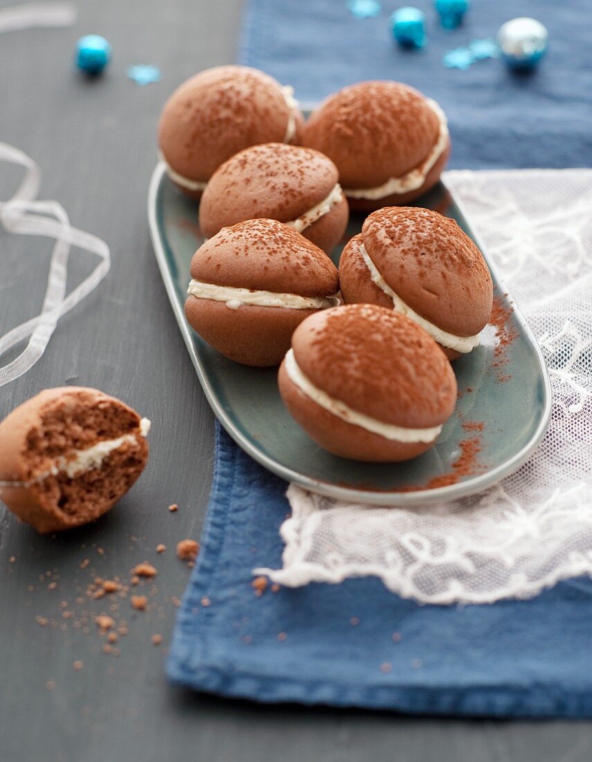 Whoopie pies filled with vanilla cream for Christmas