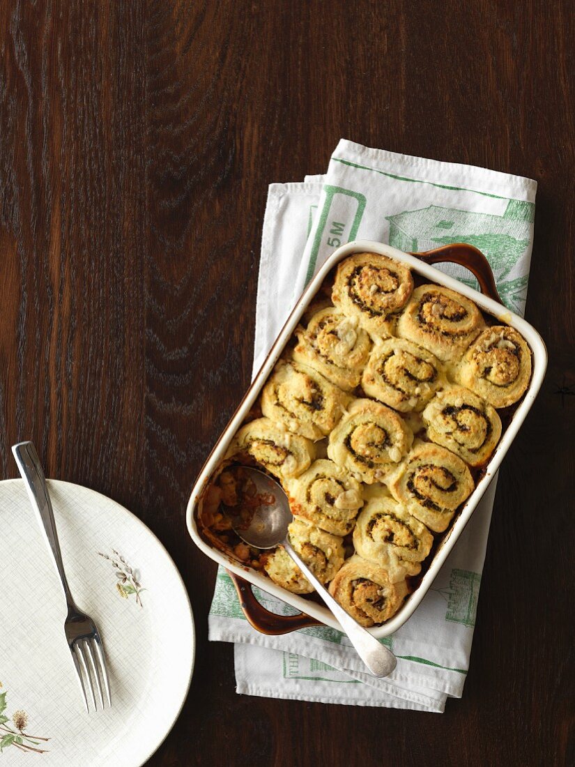 Italian vegetable bake in a baking dish (seen from above)