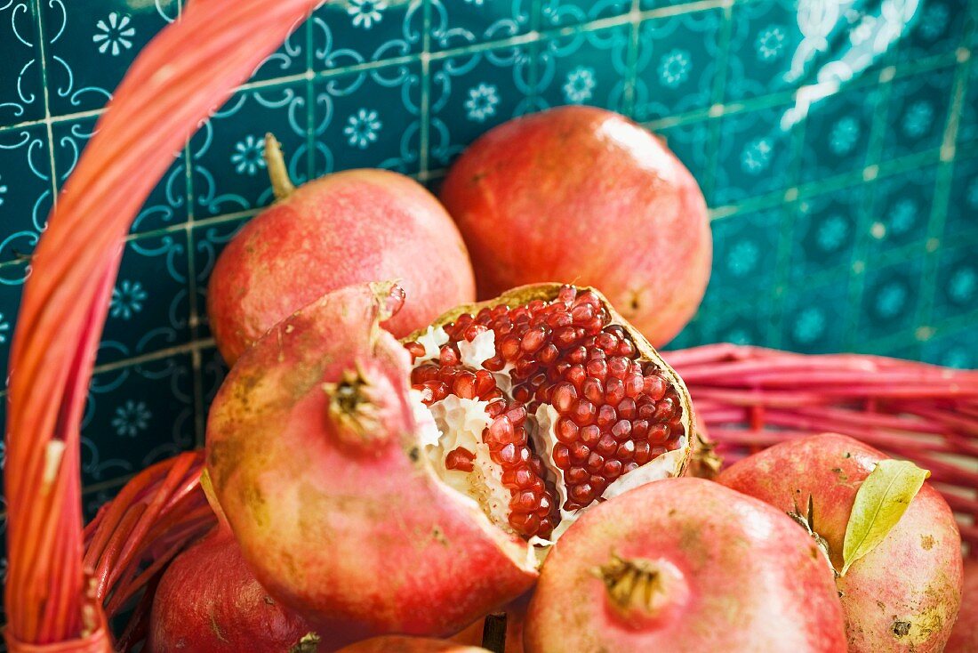 Pomegranates in basket