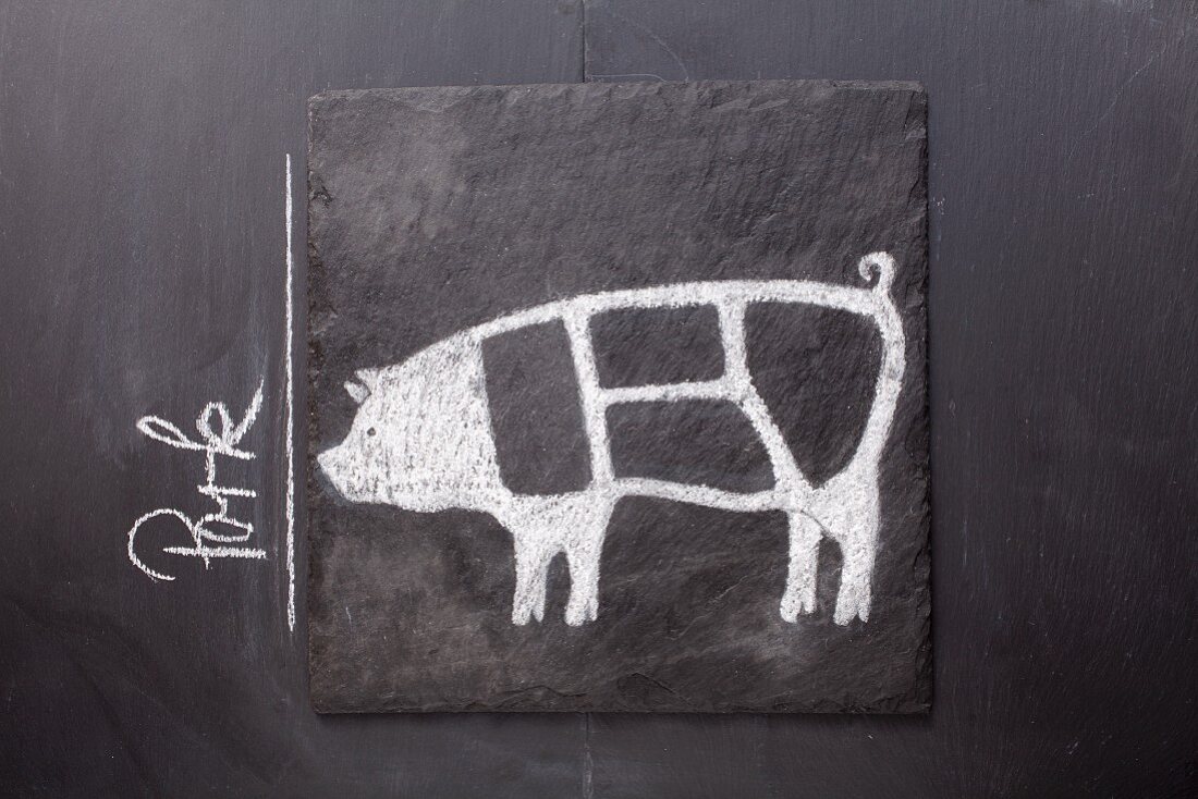 A sketch of a pig on a chalkboard