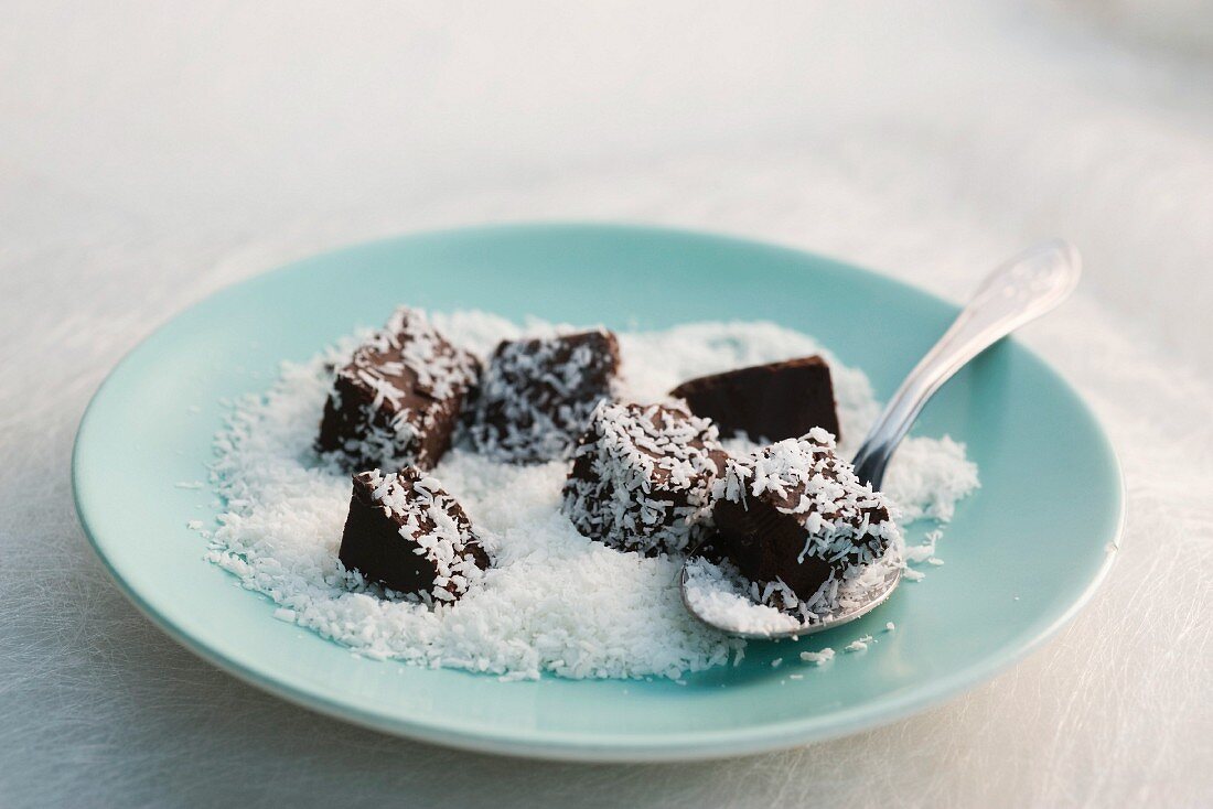 Chocolate truffles with desiccated coconut