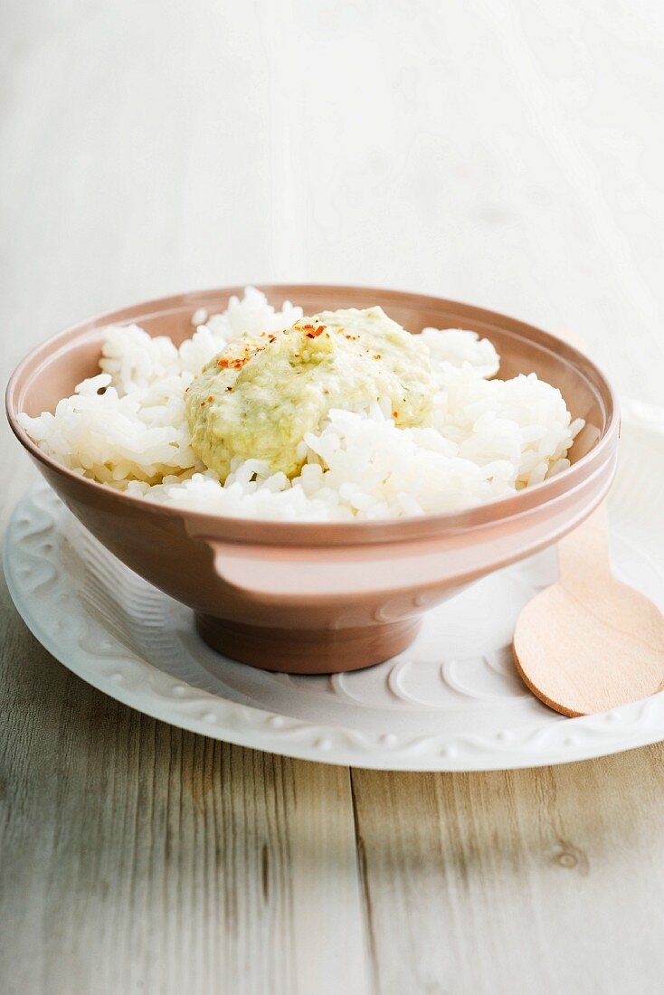 Rice with spring onion and ginger pesto