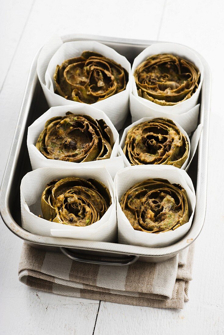 Artichokes stuffed with egg and anchovies