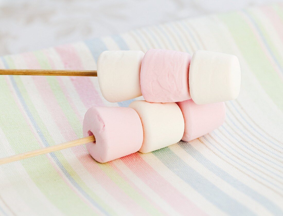 Two marshmallow kebabs