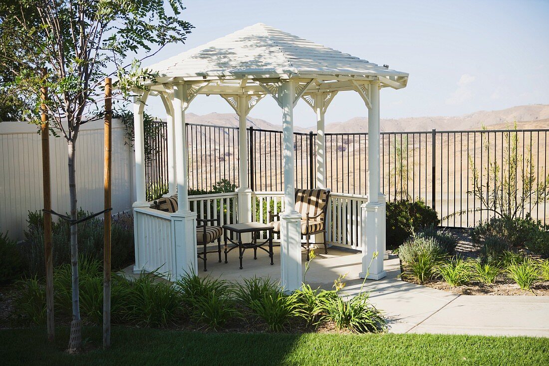 Small backyard gazebo with patio furniture