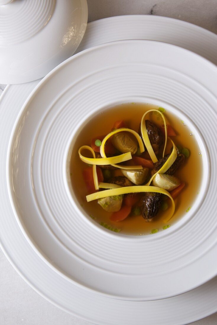 Chicken Consomme with Pasta and Vegetables