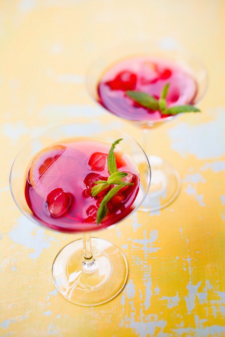 Hibiscus drinks with lemon and lemon balm