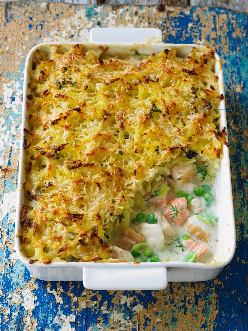 Fish pie with a potato lid