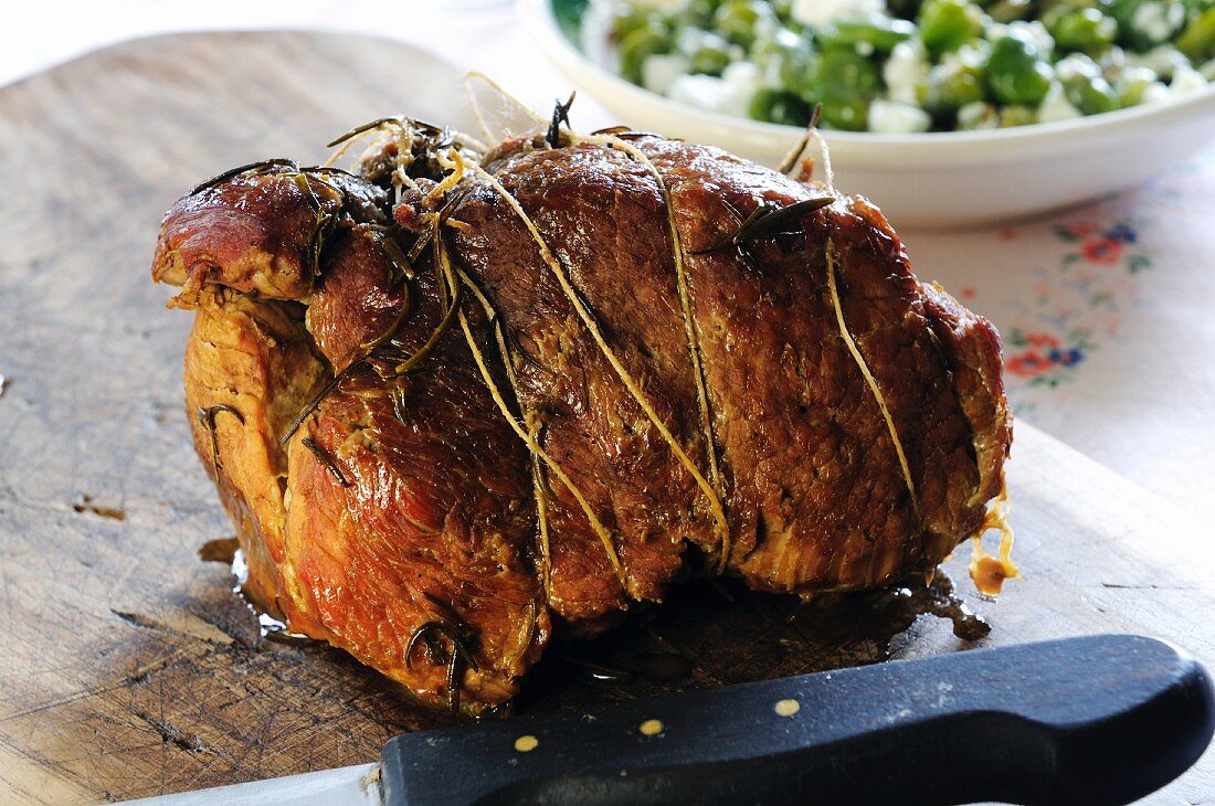 Roast veal on a chopping board