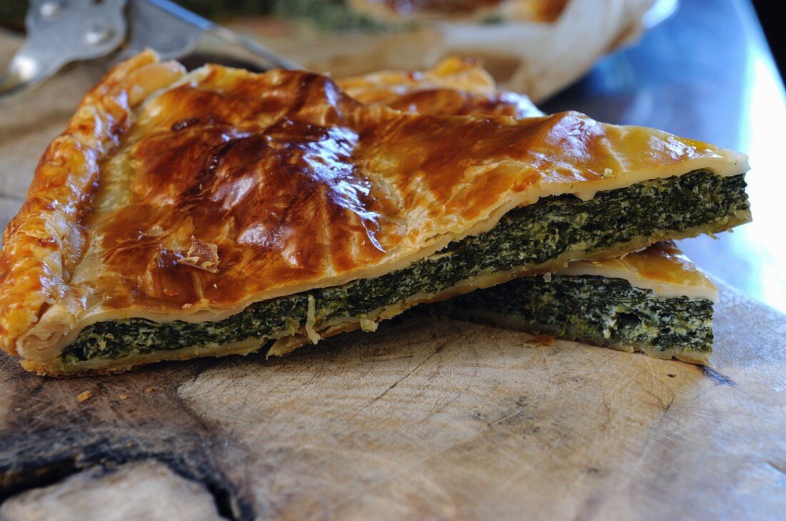 A puff pastry spinach and ricotta pie