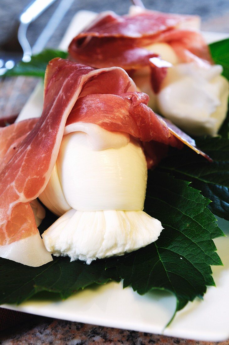 Parma ham and mozzarella as an appetiser